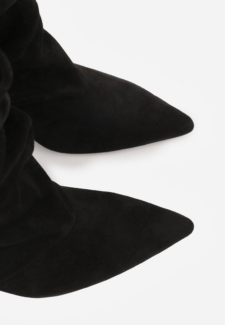 Czarne Botki na Szpilce z Marszczoną Cholewką Hailenia