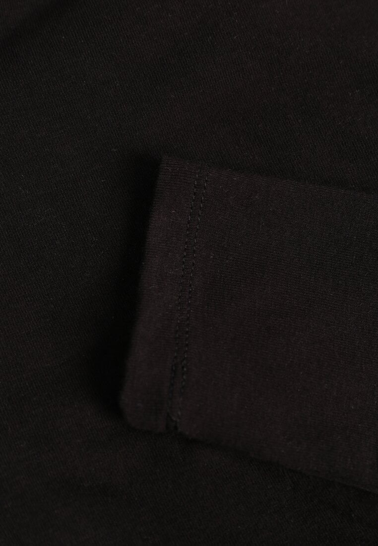 Czarna Bluzka z Bawełną Dekoltem Typu Łódka i Marszczeniem  Typhatos