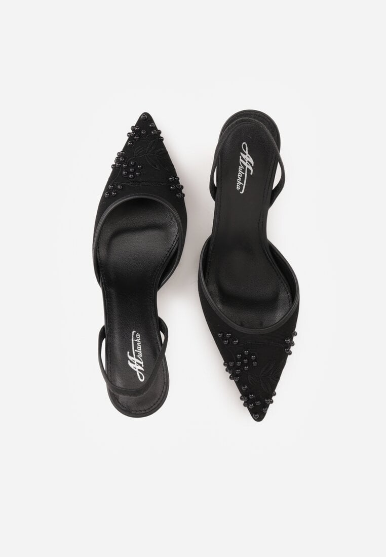 Czarne Sandały na Szpilce Ozdobione Koralikami i Haftem Iphorise