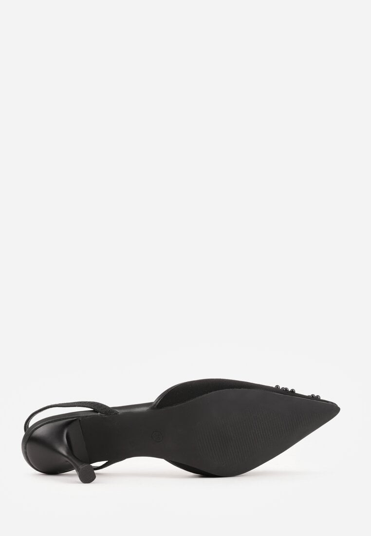 Czarne Sandały na Szpilce Ozdobione Koralikami i Haftem Iphorise