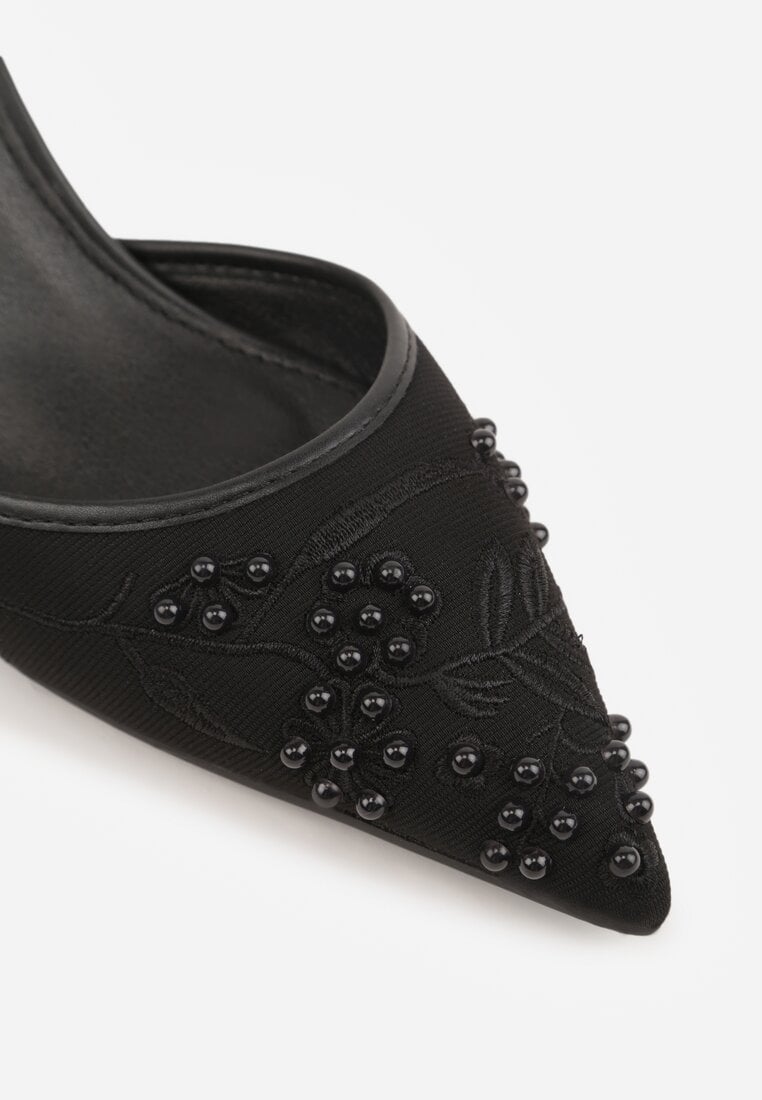 Czarne Sandały na Szpilce Ozdobione Koralikami i Haftem Iphorise