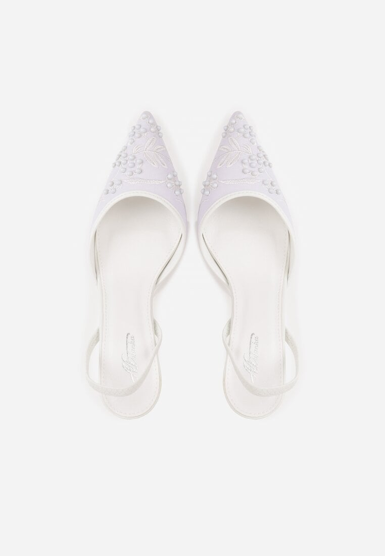 Białe Sandały na Szpilce Ozdobione Koralikami i Haftem Iphorise