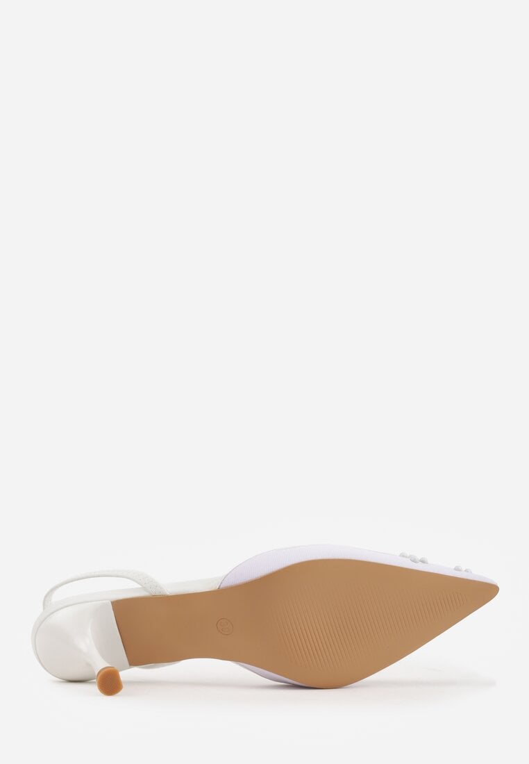 Białe Sandały na Szpilce Ozdobione Koralikami i Haftem Iphorise