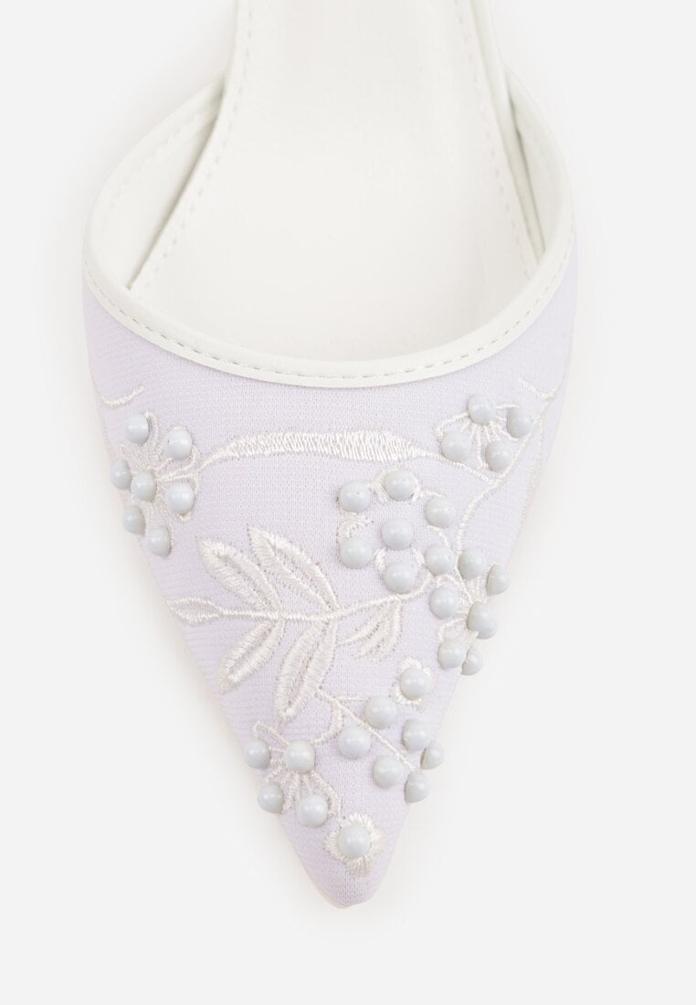 Białe Sandały na Szpilce Ozdobione Koralikami i Haftem Iphorise