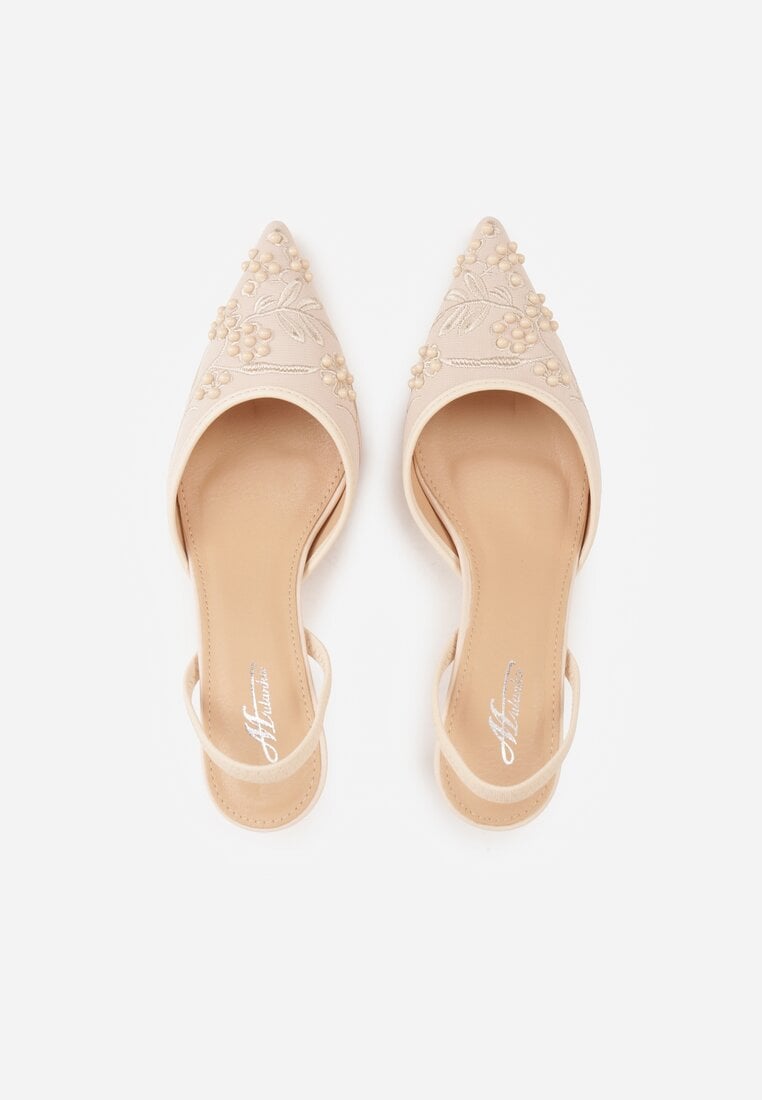 Beżowe Sandały na Szpilce Ozdobione Koralikami i Haftem Iphorise