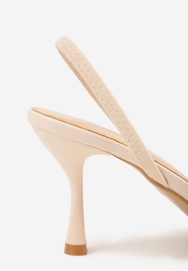 Beżowe Sandały na Szpilce Ozdobione Koralikami i Haftem Iphorise