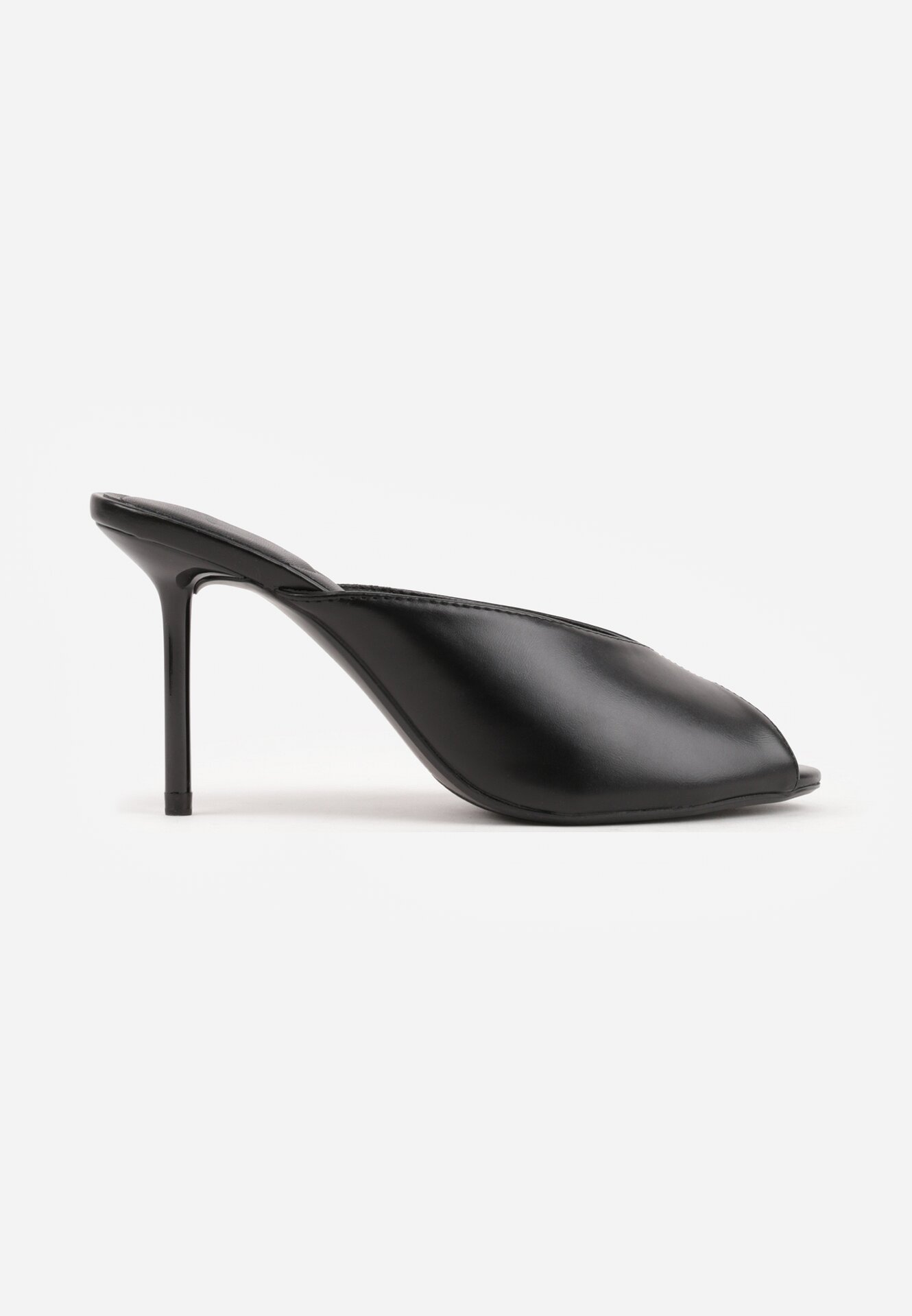 Czarne Klapki na Szpilce Ozdobione Wyciętą Cholewką Berineli