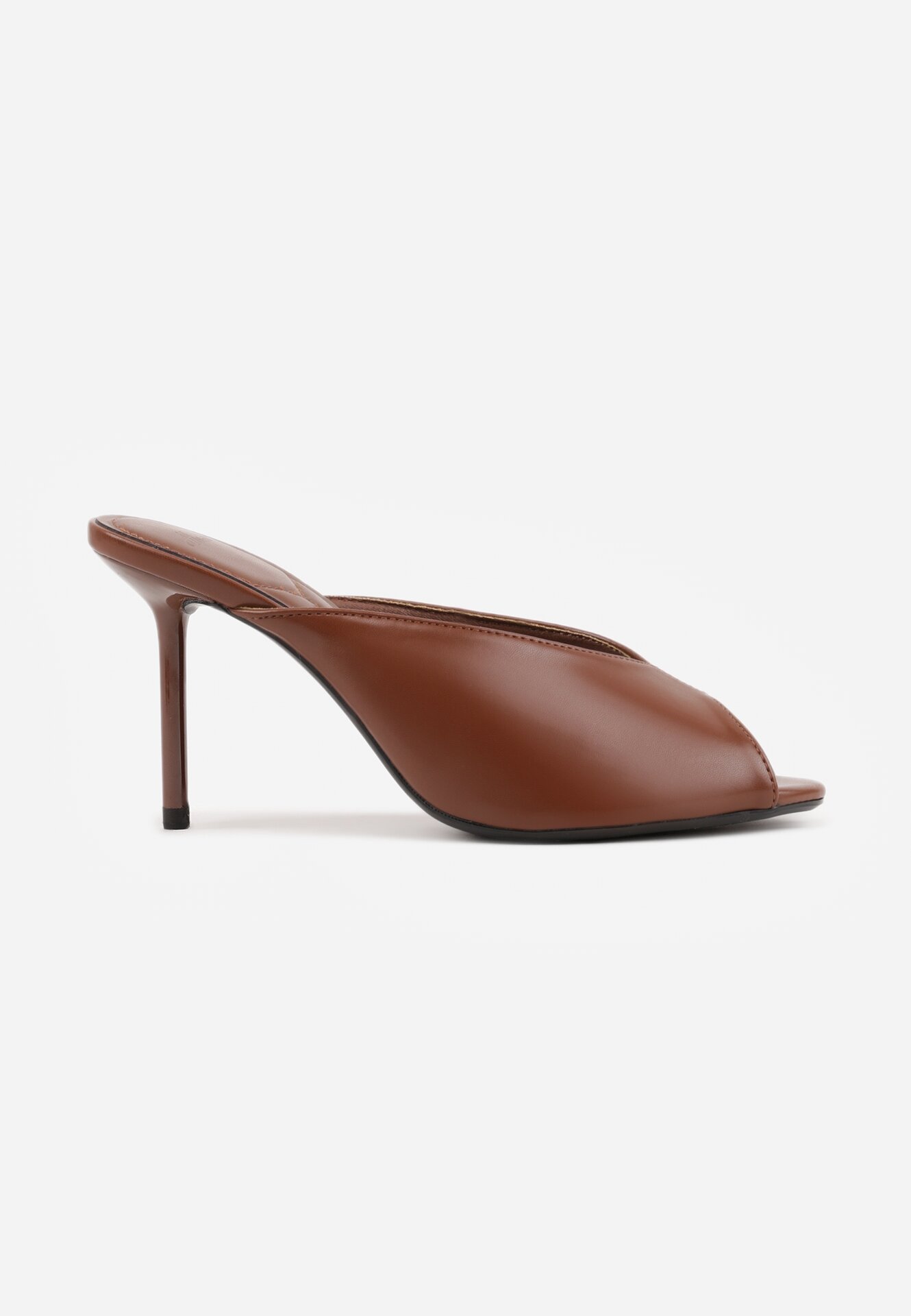 Brązowe Klapki na Szpilce Ozdobione Wyciętą Cholewką Berineli