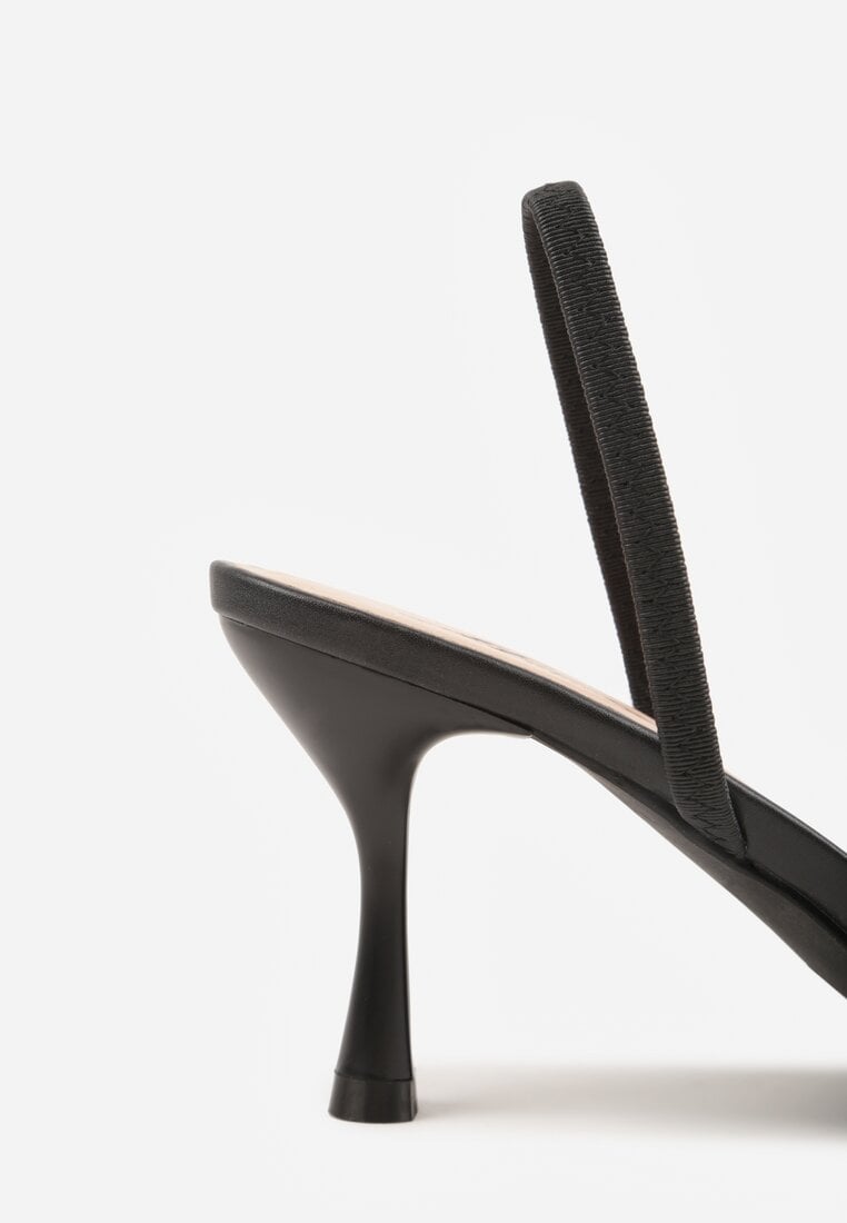 Czarne Sandały na Szpilce z Koronką Caskstar