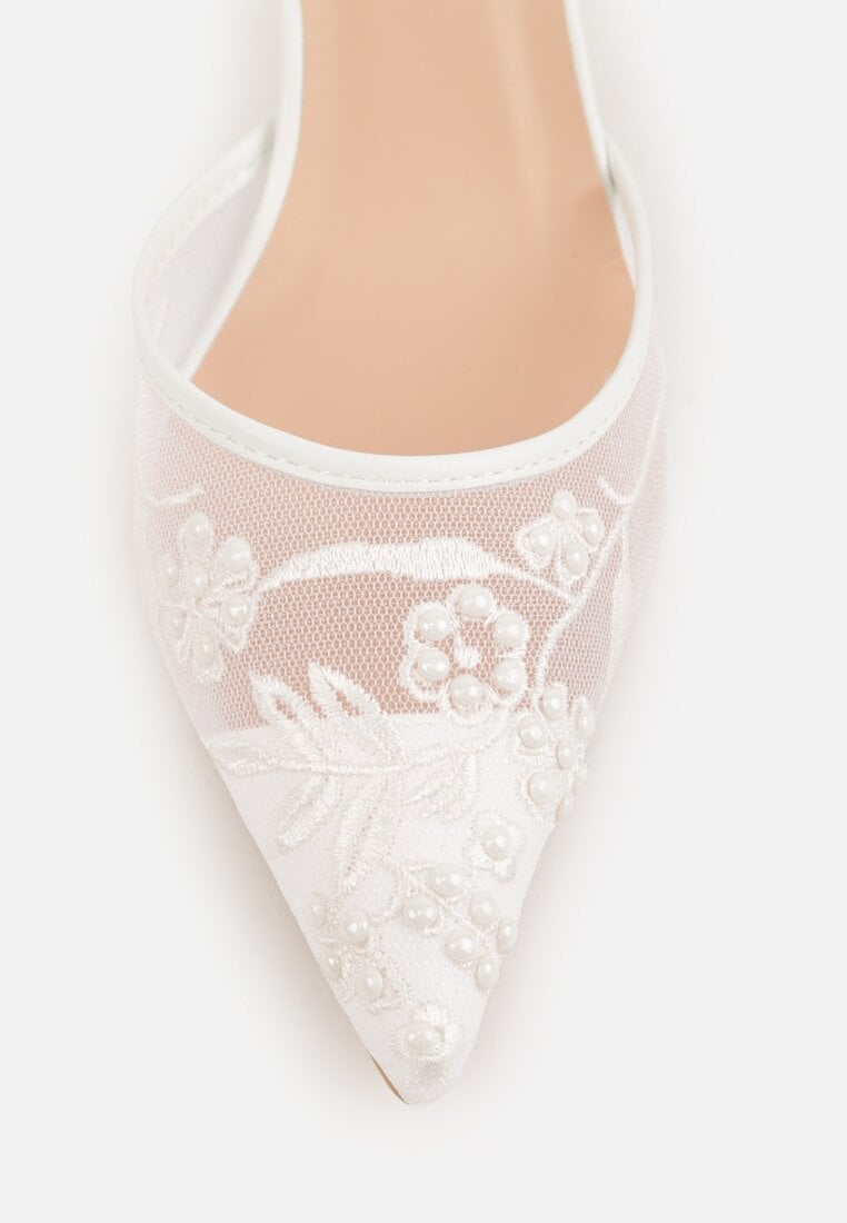 Białe Sandały na Szpilce z Koronką Caskstar