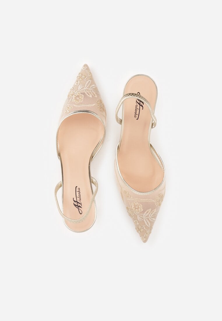 Złote Sandały na Szpilce z Koronką Caskstar