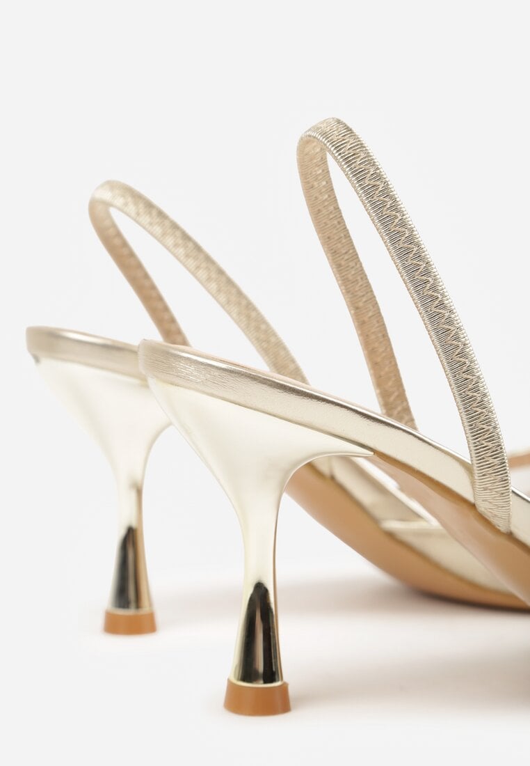 Złote Sandały na Szpilce z Koronką Caskstar