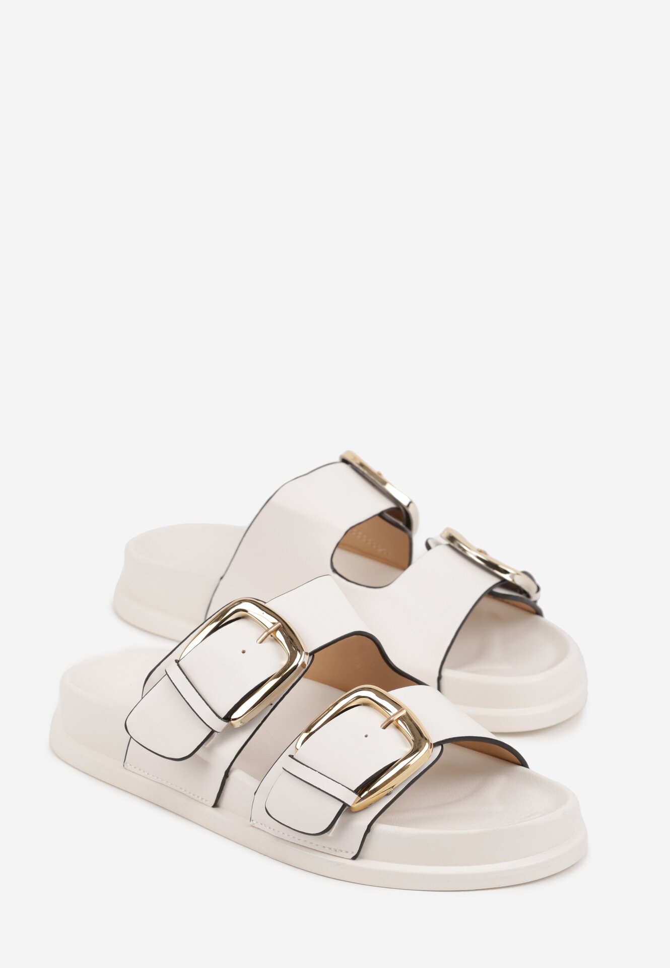 Białe Klapki Ozdobione Dwoma Paskami i Klamrami Jilryna