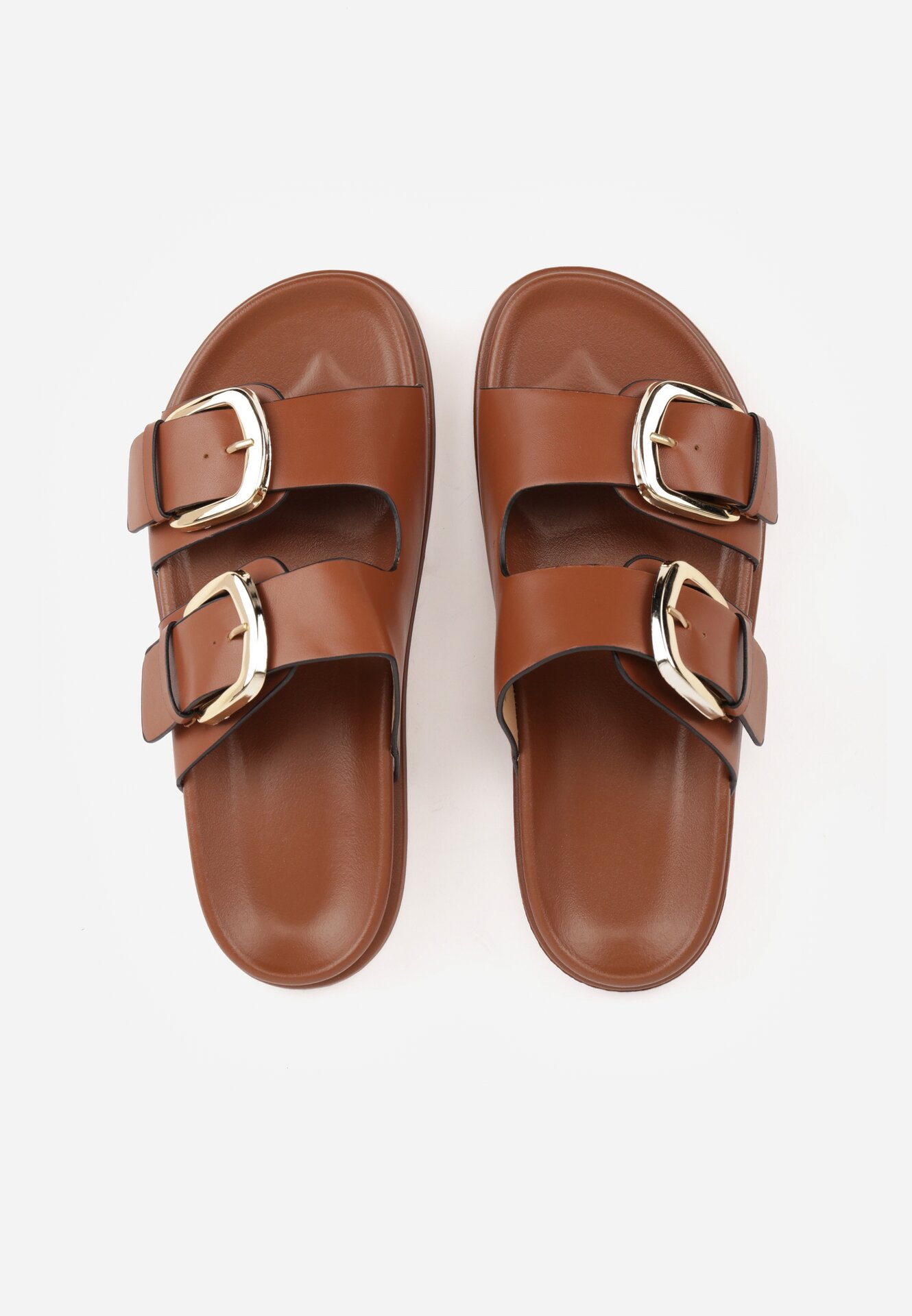 Brązowe Klapki Ozdobione Dwoma Paskami i Klamrami Jilryna