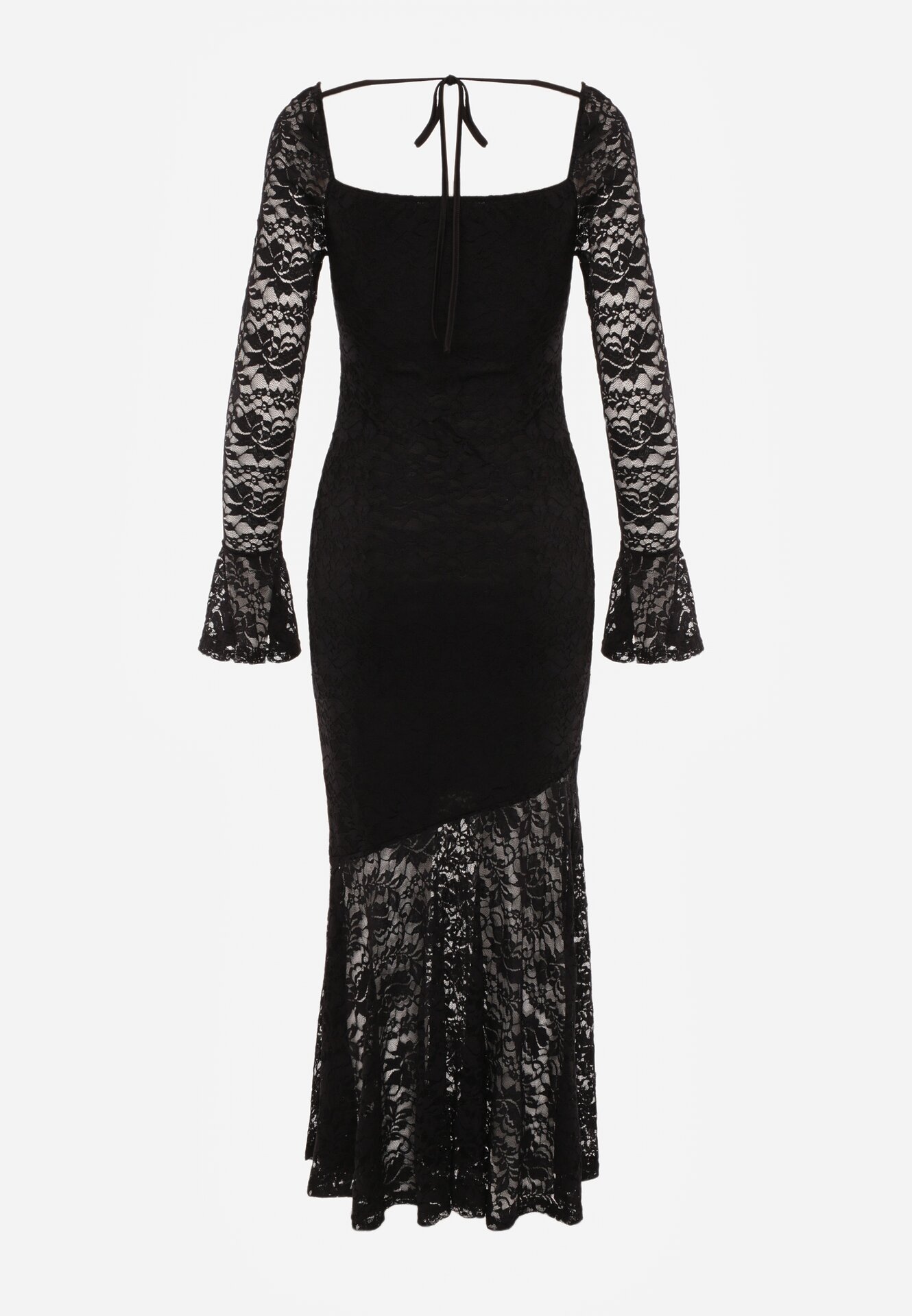 Czarna Koronkowa Sukienka VICES o Eleganckim Kroju z Wiązaniem na Plecach Irinlenne