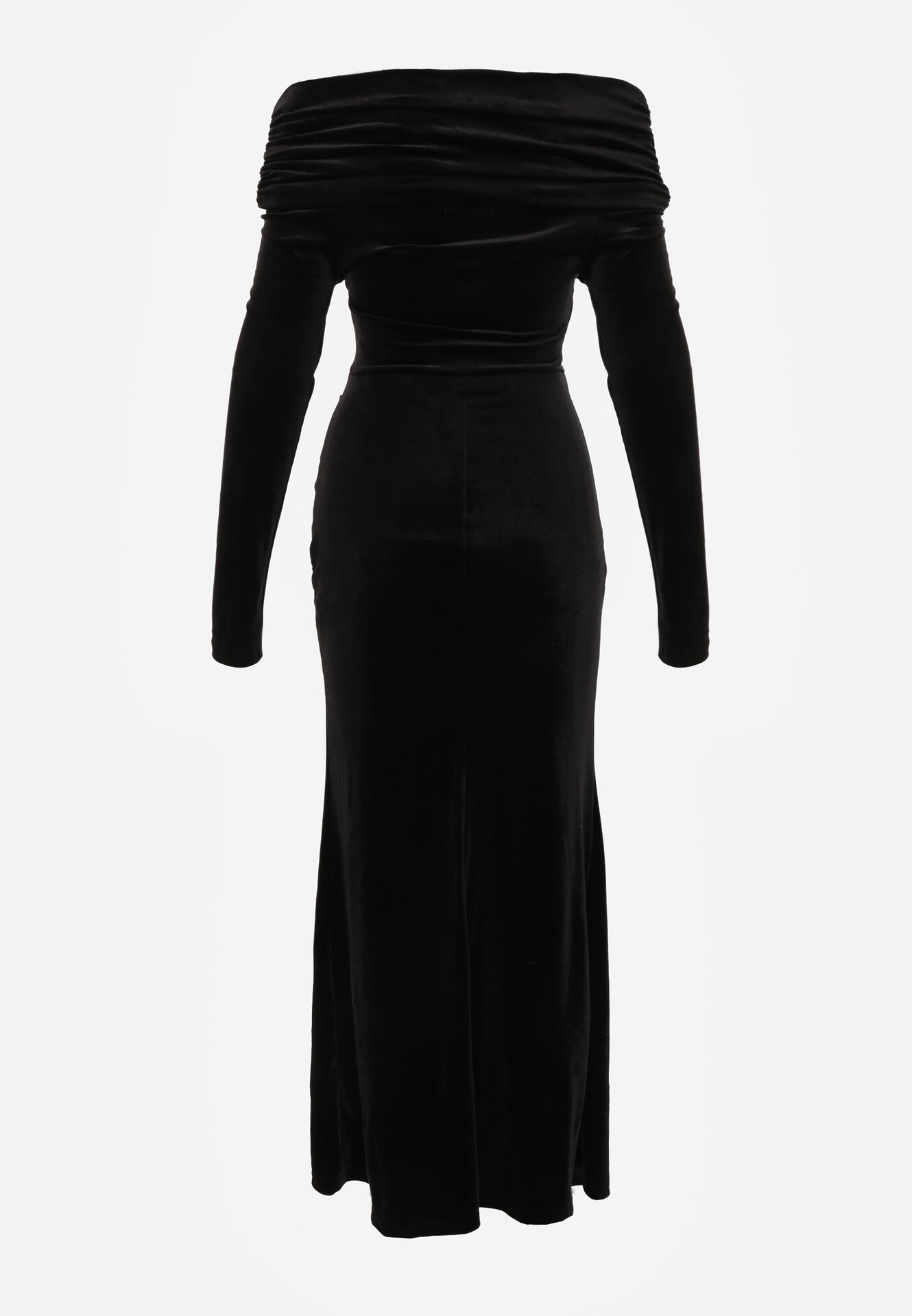 Czarna Welurowa Sukienka Wieczorowa VICES z Odkrytymi Ramionami Vheslith