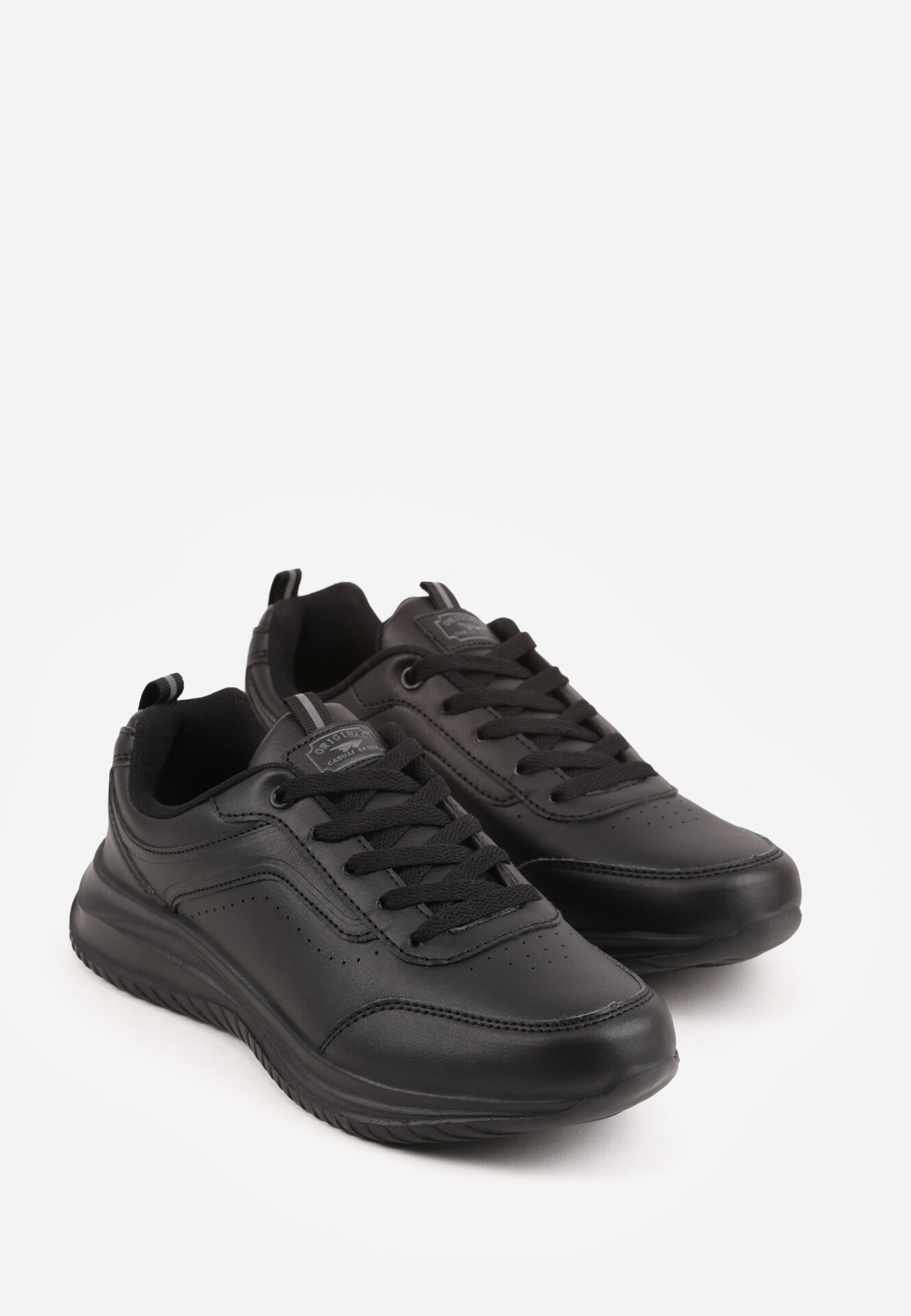 Czarne Sznurowane Buty Sportowe z Cholewką przed Kostkę z Przeszyciami Tereditee