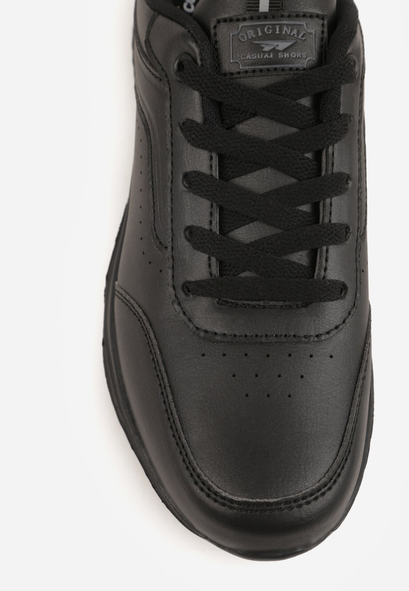 Czarne Sznurowane Buty Sportowe z Cholewką przed Kostkę z Przeszyciami Tereditee