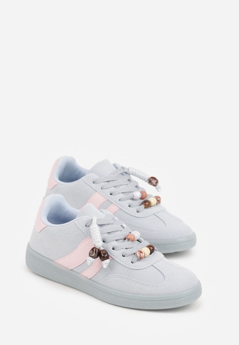 Niebieskie Sneakersy w Stylu Tenisówek z Koralikami Charnara