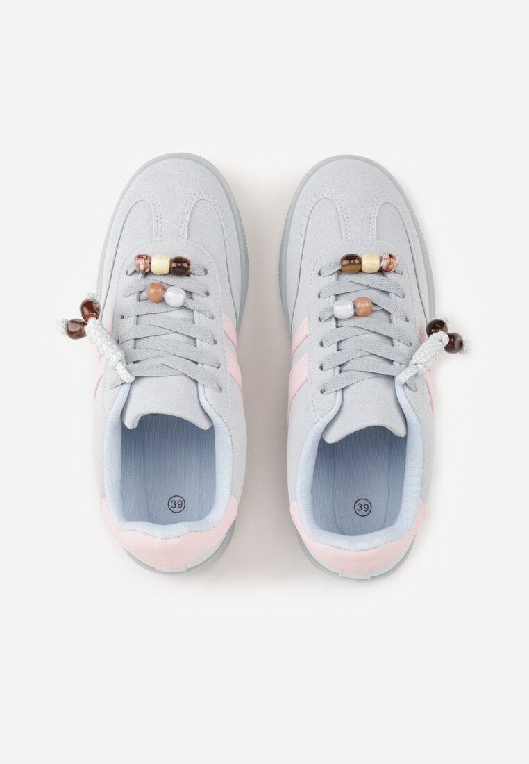 Niebieskie Sneakersy w Stylu Tenisówek z Koralikami Charnara