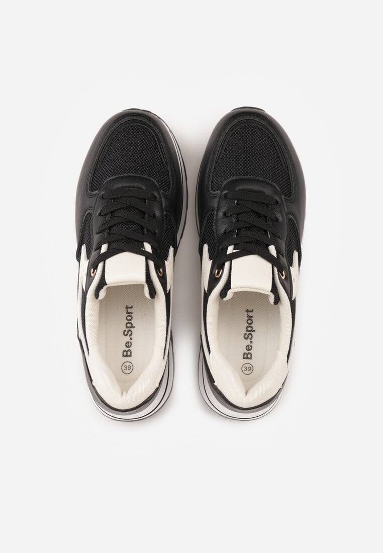 Czarne Sneakersy na Grubej Podeszwie z Perforacją i Tweedowymi Wstawkami Idaphyphe