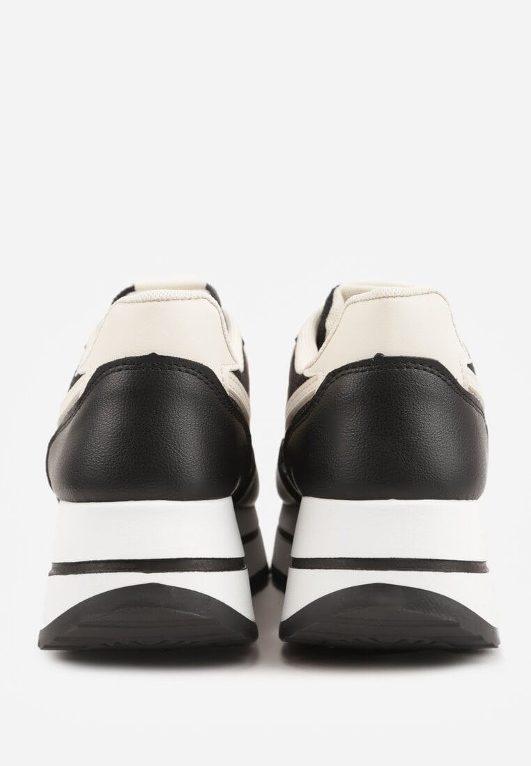 Czarne Sneakersy na Grubej Podeszwie z Perforacją i Tweedowymi Wstawkami Idaphyphe