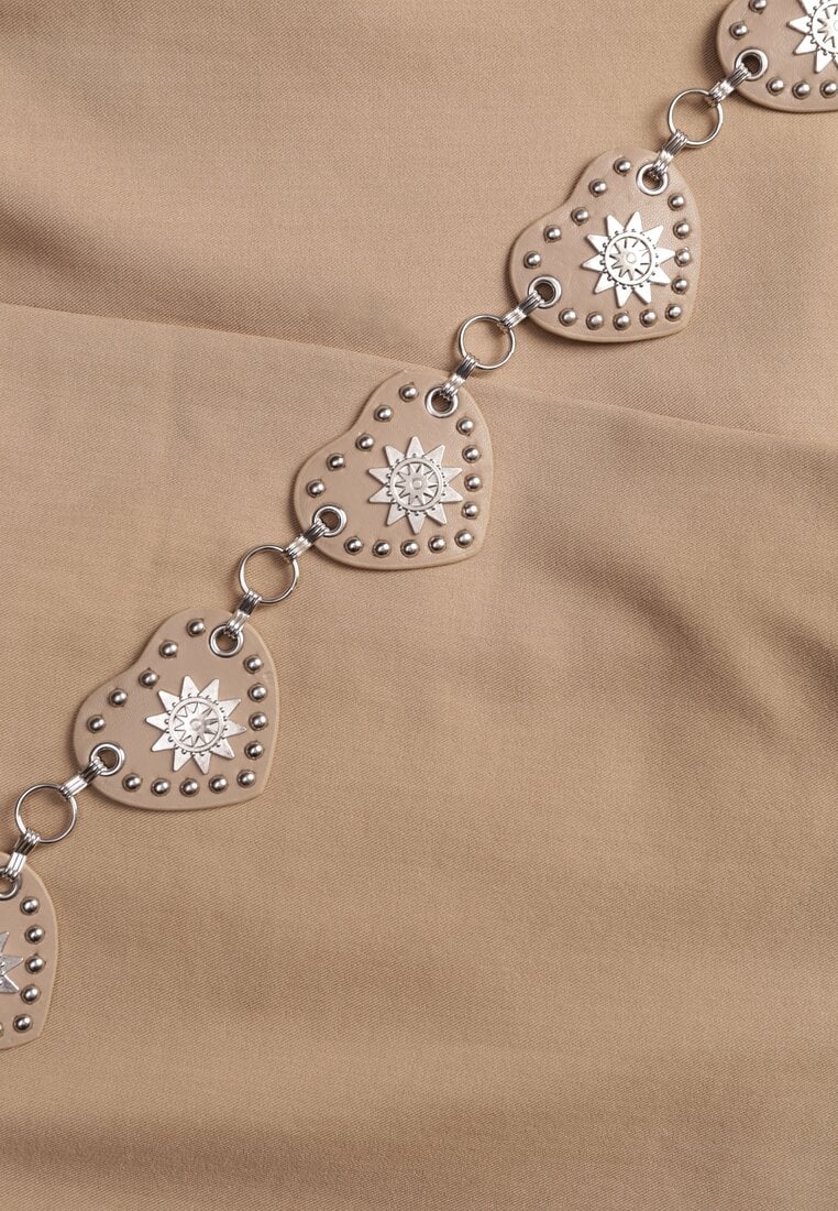 Beżowe Spódnico-Szorty Ozdobione Łańcuszkiem z Sercami Rhenara