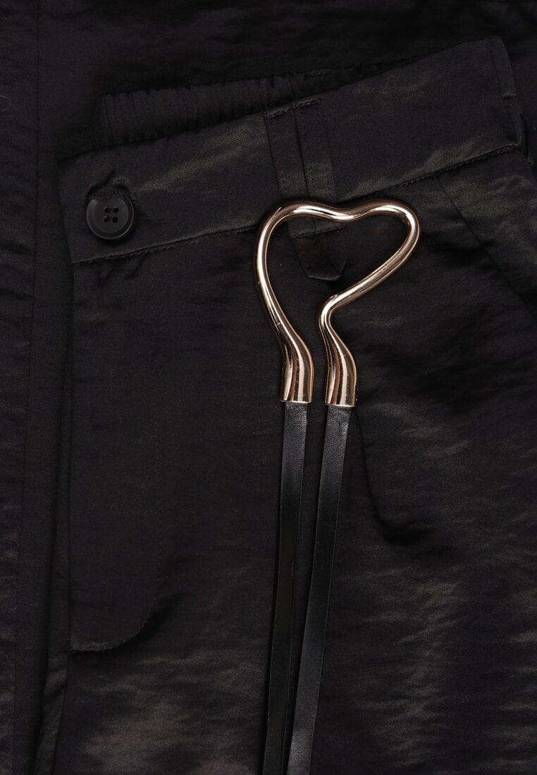 Czarne Szerokie Spodnie z Wysokim Stanem z Domieszką Bawełny i Geometryczną Klamrą Syliteia