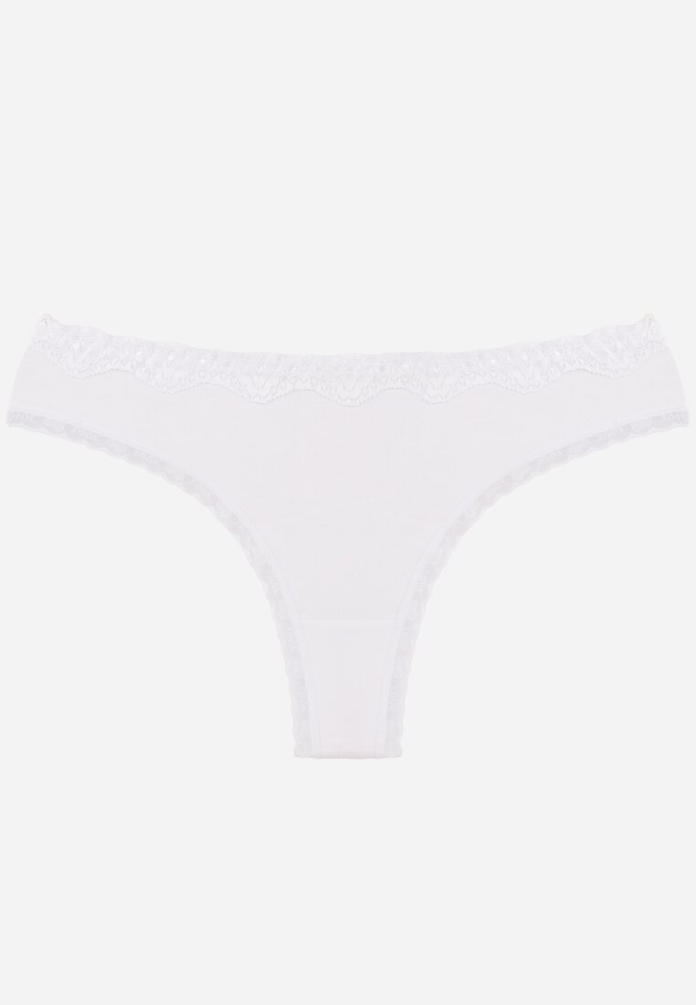 Białe Majtki z Bawełną Typu Stringi Ozdobione Koronką Cirilise