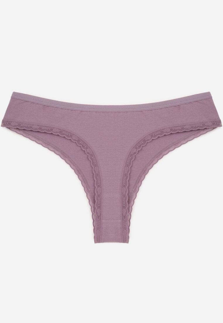 Fioletowe Majtki z Bawełną Typu Stringi Ozdobione Koronką Cirilise