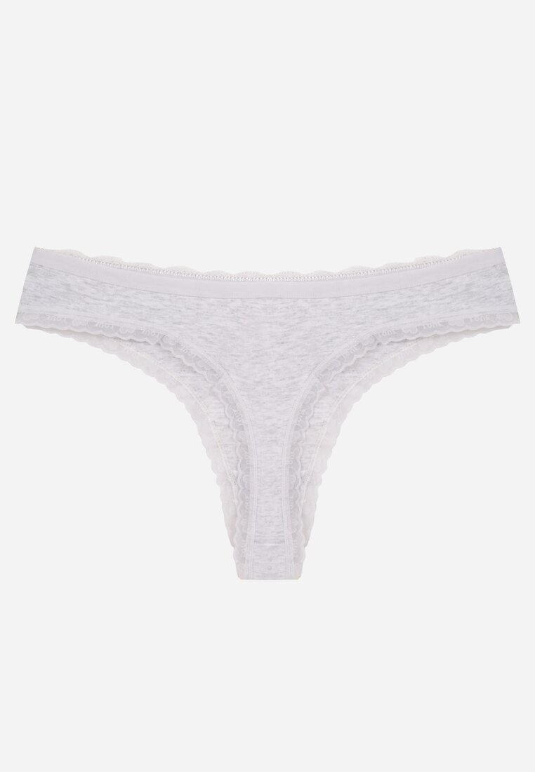 Szare Majtki z Bawełną Typu Stringi Ozdobione Koronką Cirilise