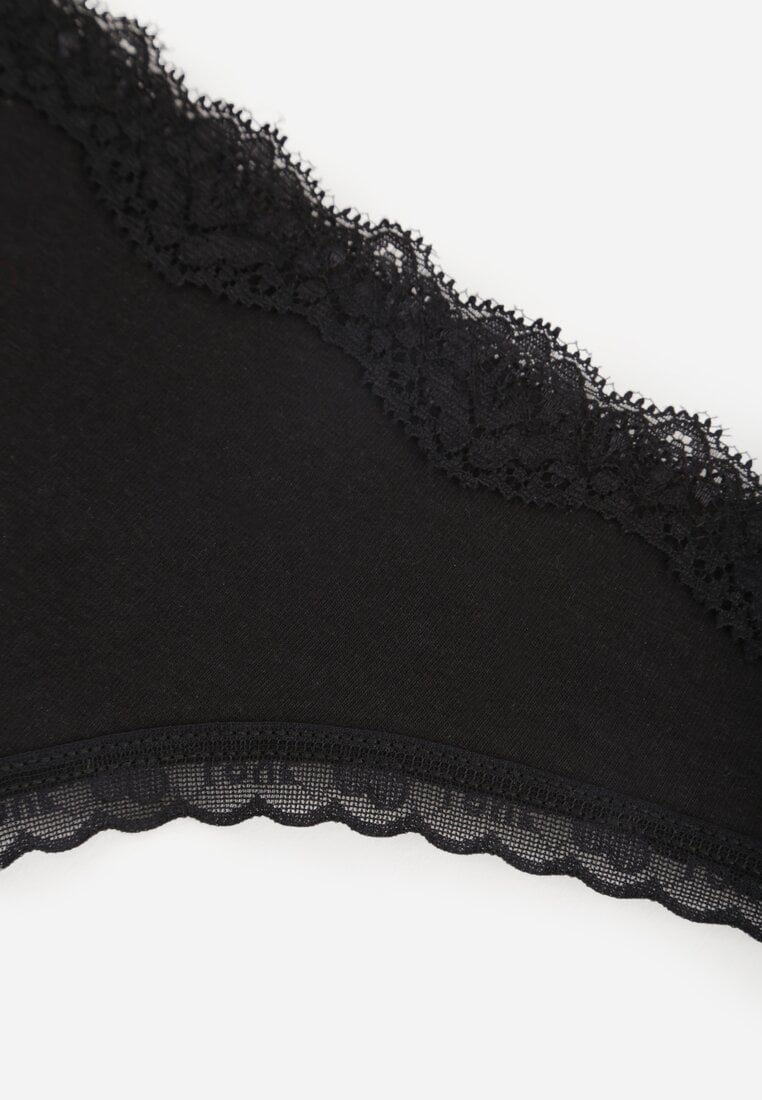 Czarne Majtki z Bawełną Typu Stringi Ozdobione Koronką Cirilise