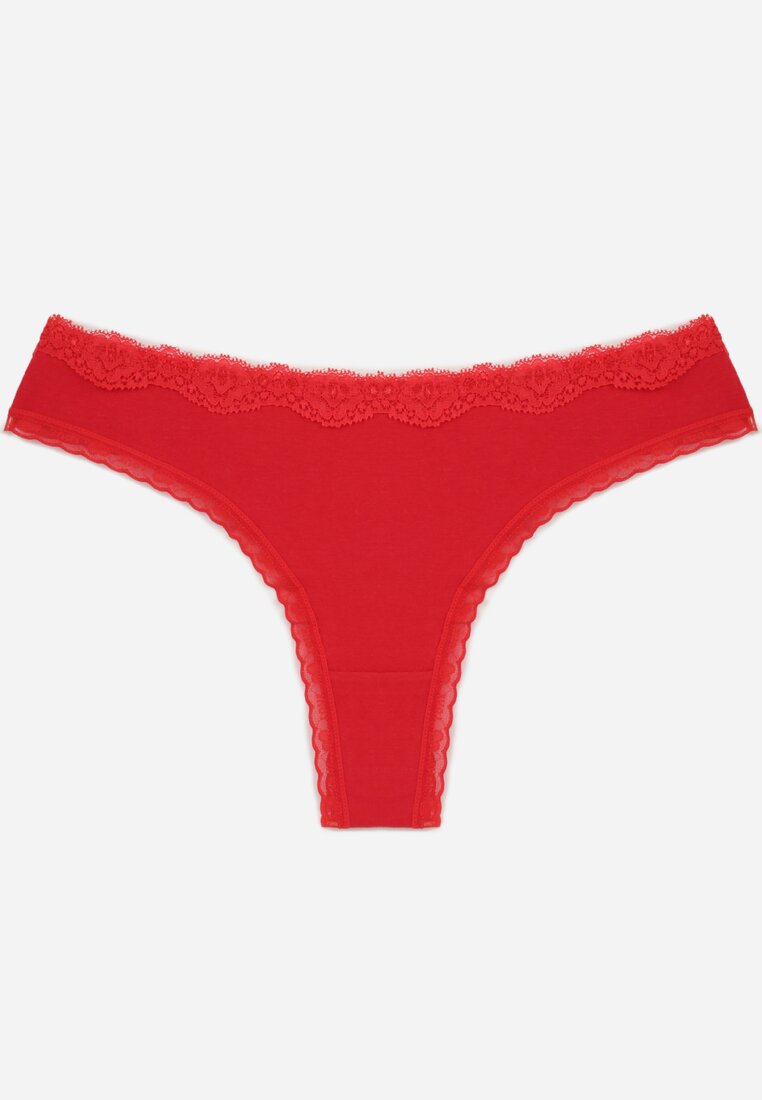 Czerwone Majtki z Bawełną Typu Stringi Ozdobione Koronką Cirilise