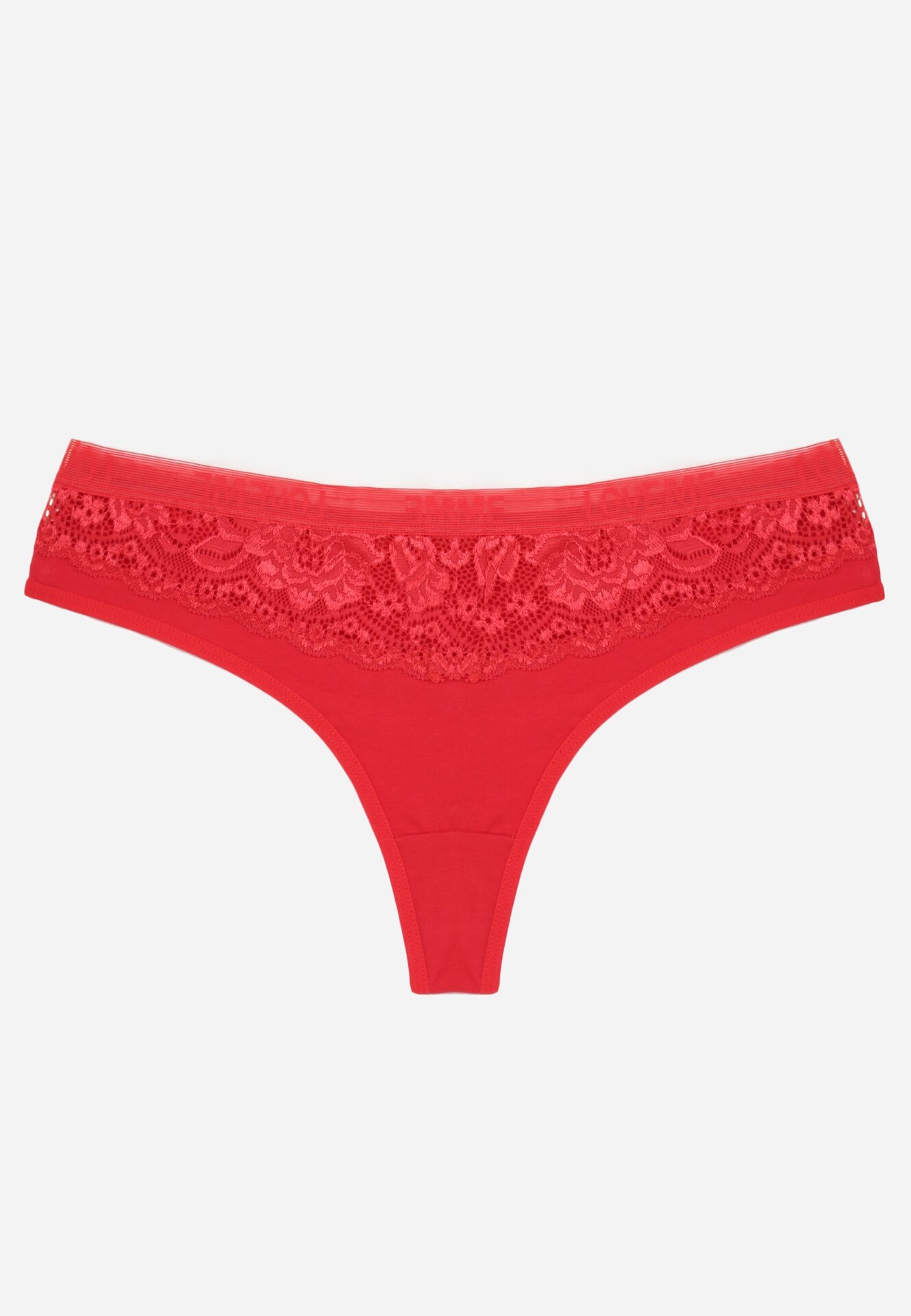 Czerwone Majtki Stringi z Bawełną Ozdobione Koronką Thelanthe