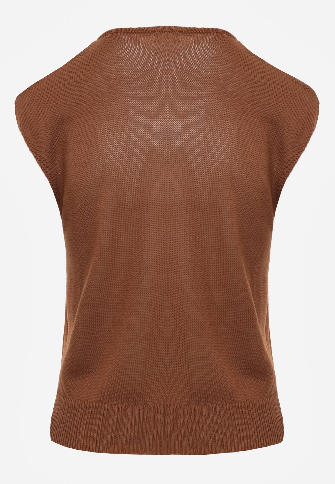Brązowa Dzianinowa Bluzka z Wiskozy Bez Rękawów z Biżuteryjną Aplikacją Orinera