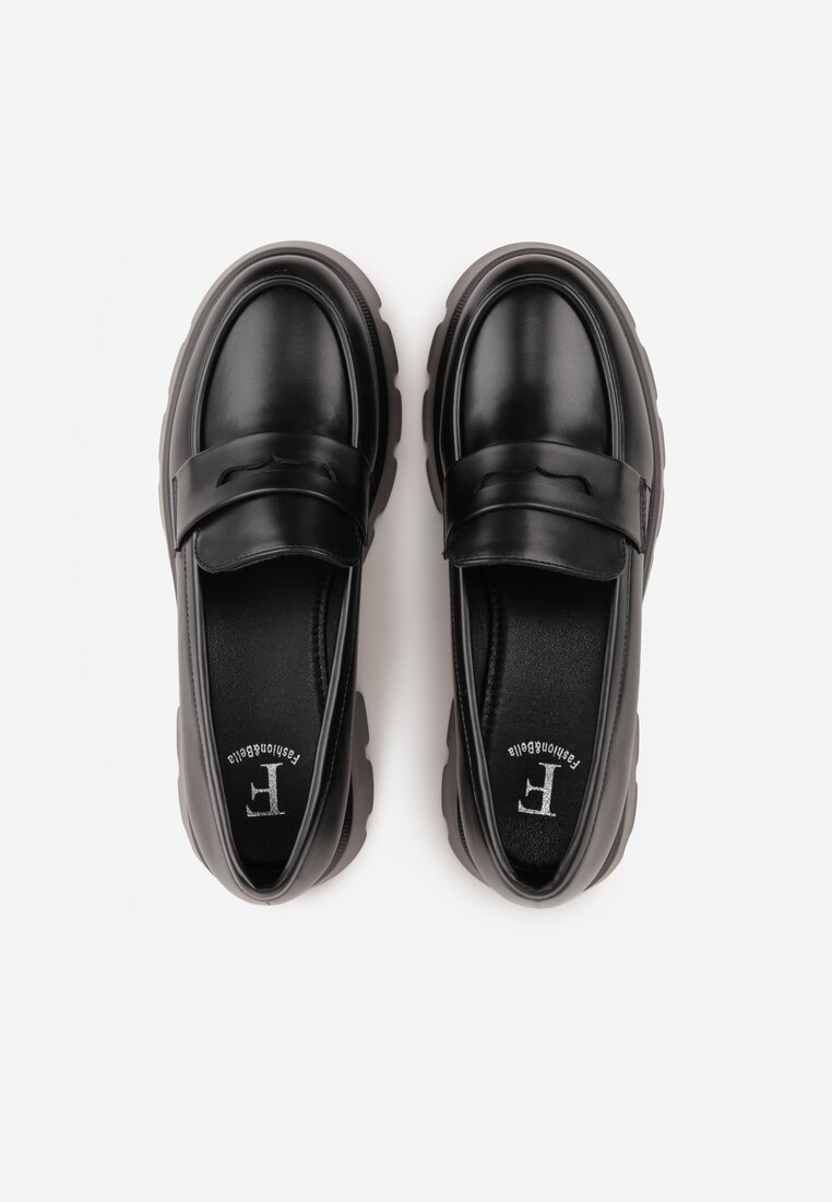 Czarne Mokasyny na Grubej Tłoczonej Podeszwie Dorikharei