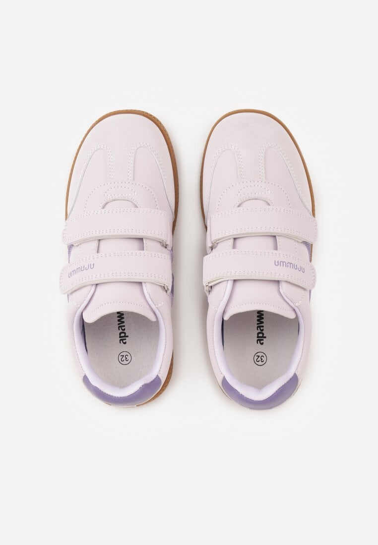 Fioletowe Buty Sportowe Sneakersy ze Skórzaną Wkładką i Ozdobnymi Paskami  Menilane