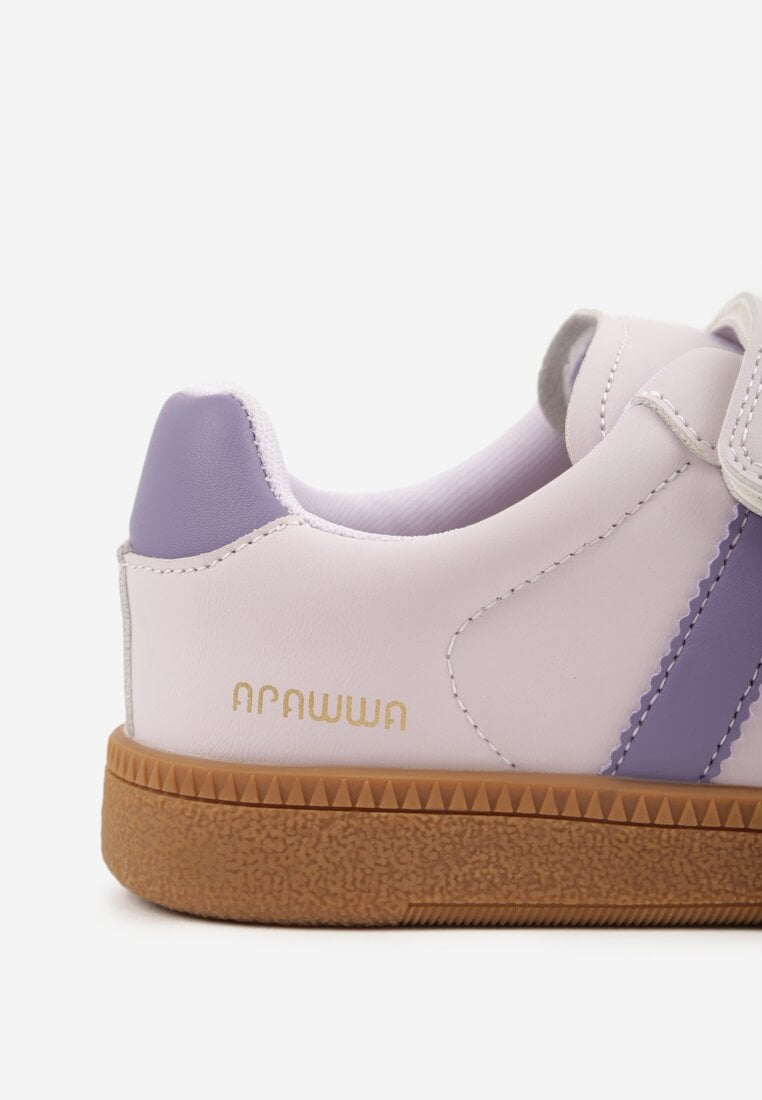 Fioletowe Buty Sportowe Sneakersy ze Skórzaną Wkładką i Ozdobnymi Paskami  Menilane