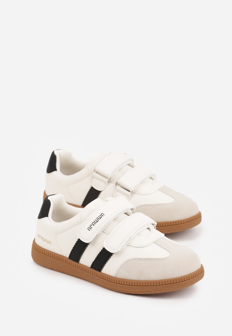 Beżowe Buty Sportowe Sneakersy ze Skórzaną Wkładką i Ozdobnymi Paskami  Menilane