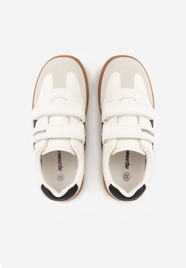 Beżowe Buty Sportowe Sneakersy ze Skórzaną Wkładką i Ozdobnymi Paskami  Menilane