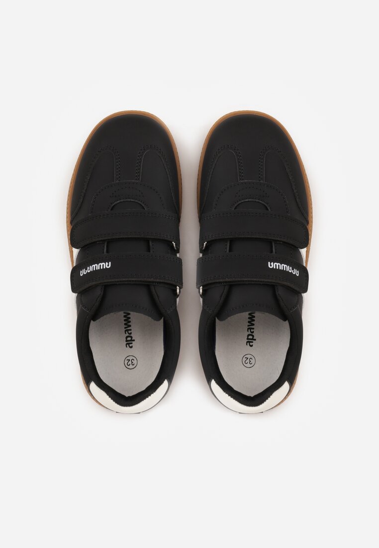 Czarne Buty Sportowe Sneakersy ze Skórzaną Wkładką i Ozdobnymi Paskami  Menilane