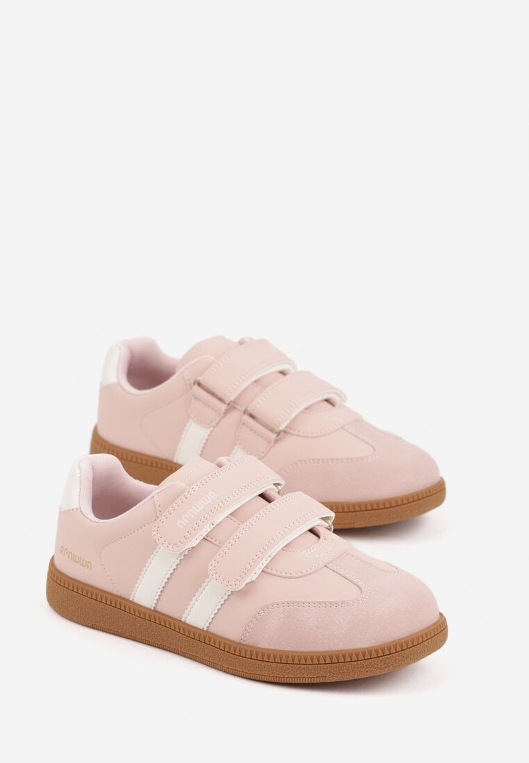 Różowe Buty Sportowe Sneakersy ze Skórzaną Wkładką i Ozdobnymi Paskami  Menilane
