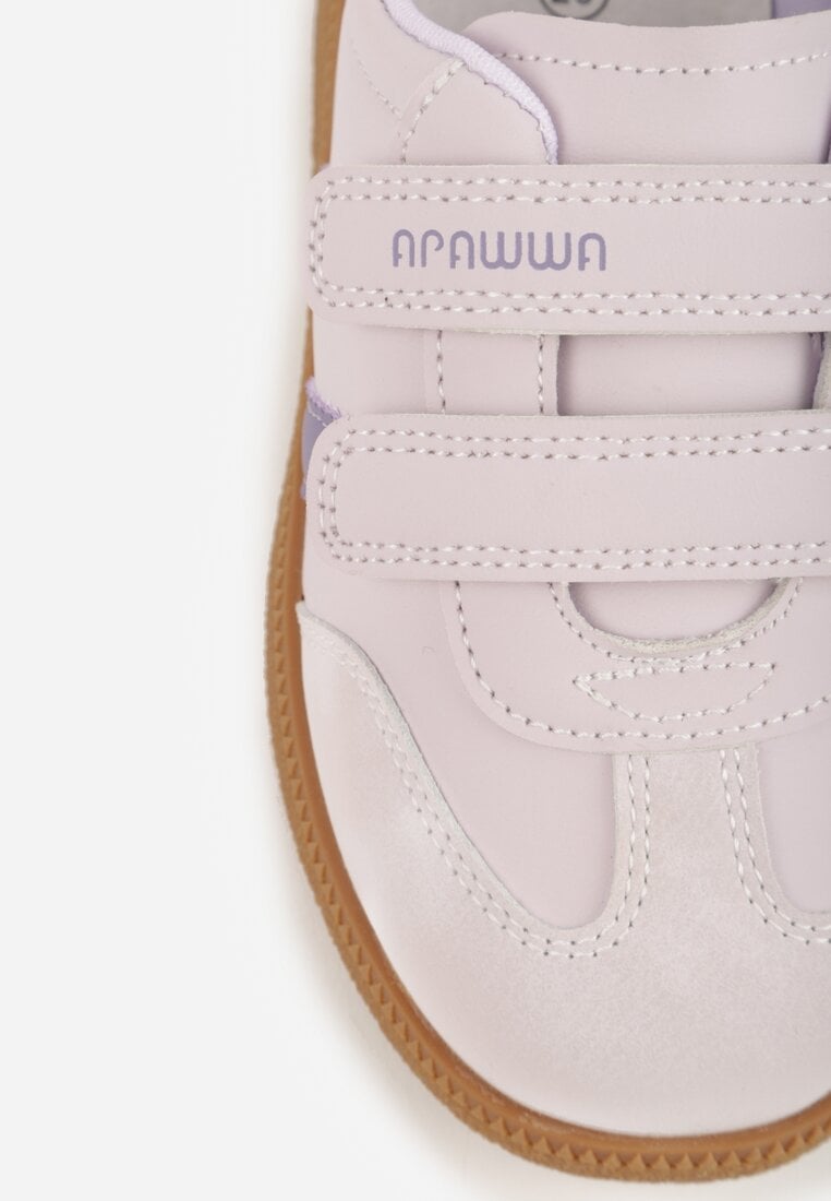 Fioletowe Buty Sportowe Sneakersy ze Skórzaną Wkładką Napisami i Paskami Nemoreli