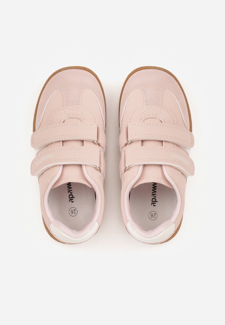 Różowe Buty Sportowe Sneakersy ze Skórzaną Wkładką Napisami i Paskami Nemoreli