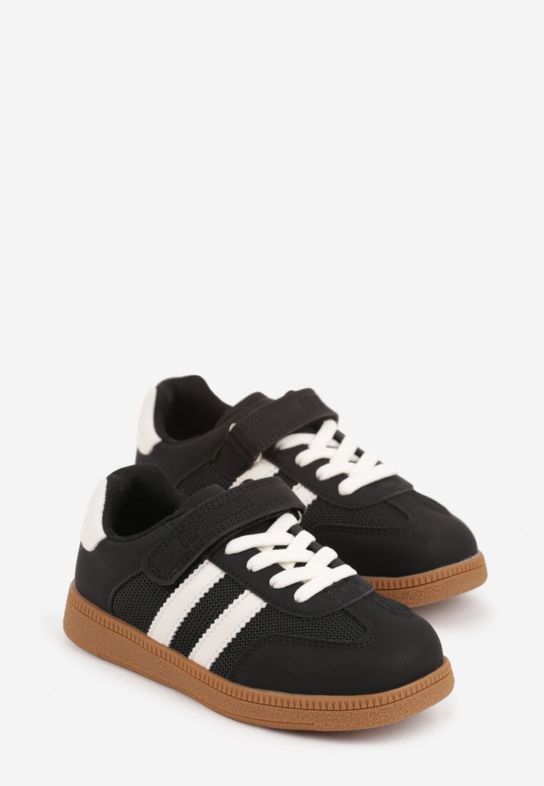 Czarne Buty Sportowe Sneakersy ze Skórzaną Wkładką i Paskami Fyrora