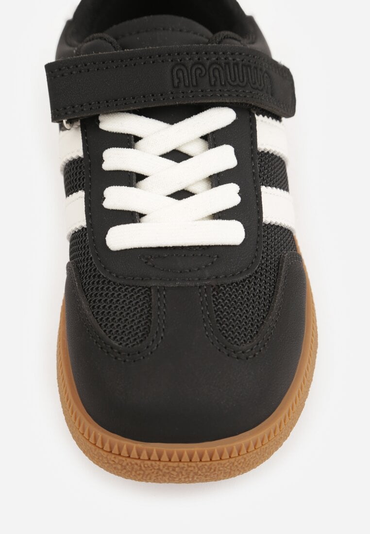 Czarne Buty Sportowe Sneakersy ze Skórzaną Wkładką i Paskami Fyrora