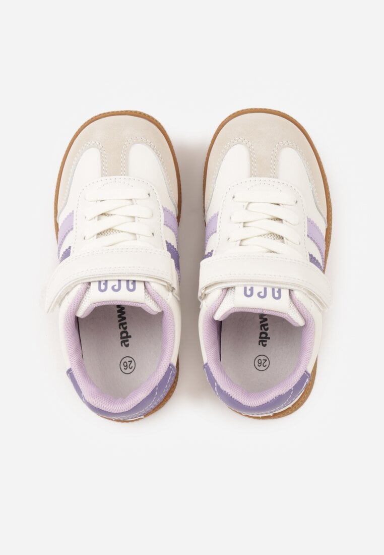 Beżowe Buty Sportowe Sneakersy ze Skórzaną Wkładką i Paskami i Frytkami Petheleia