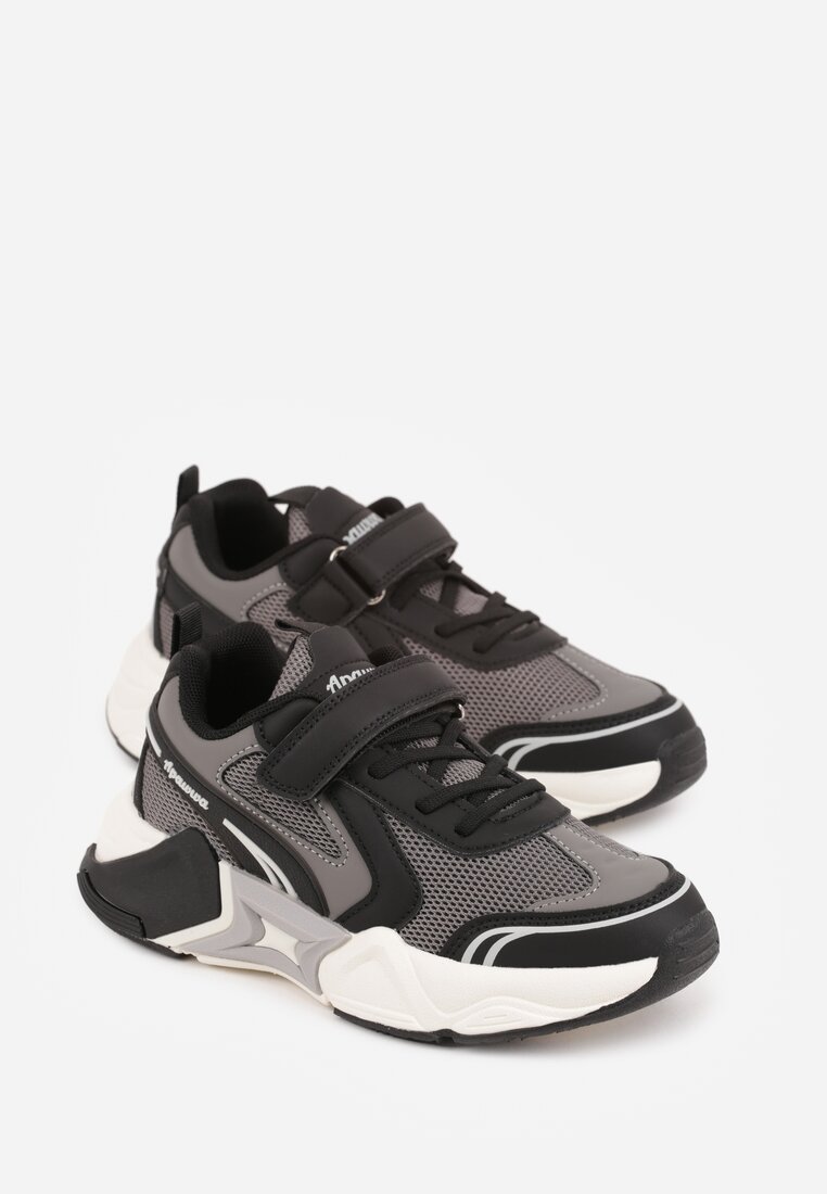 Szare Buty Sportowe Sneakersy z Geometrycznym Motywem Hythia