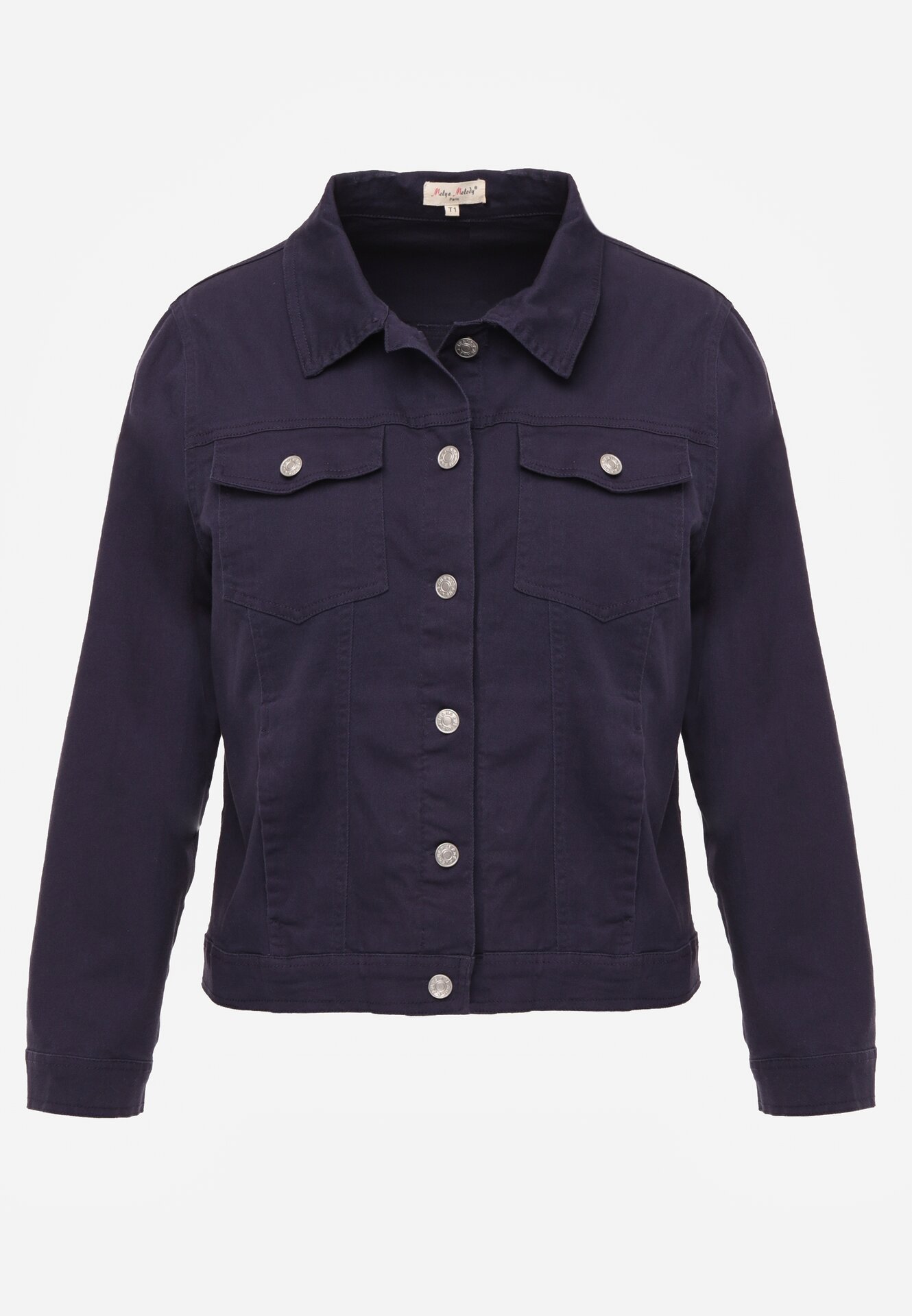 Granatowa Bawełniana Kurtka Jeansowa Perimea