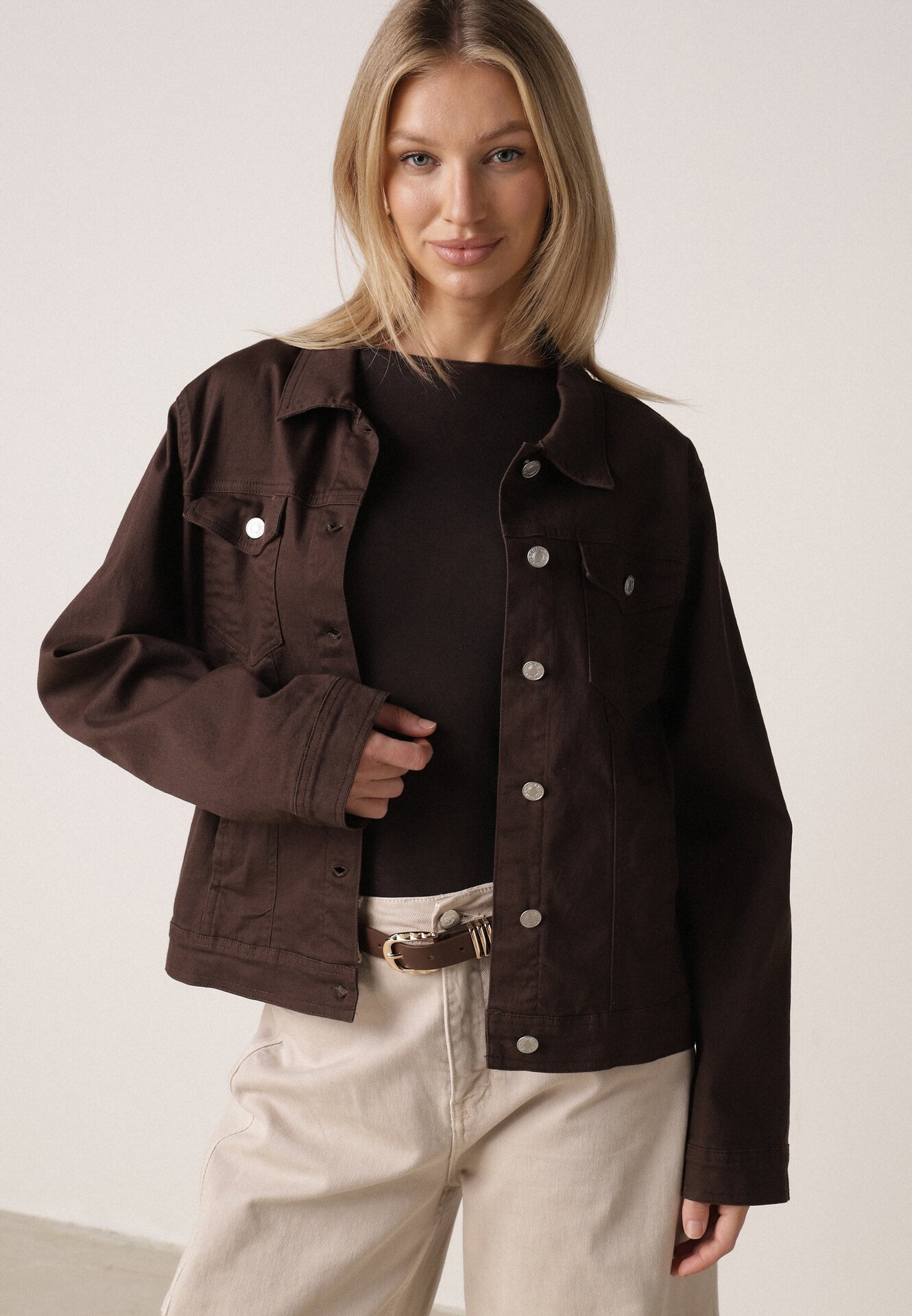 Ciemnobrązowa Bawełniana Kurtka Jeansowa Perimea